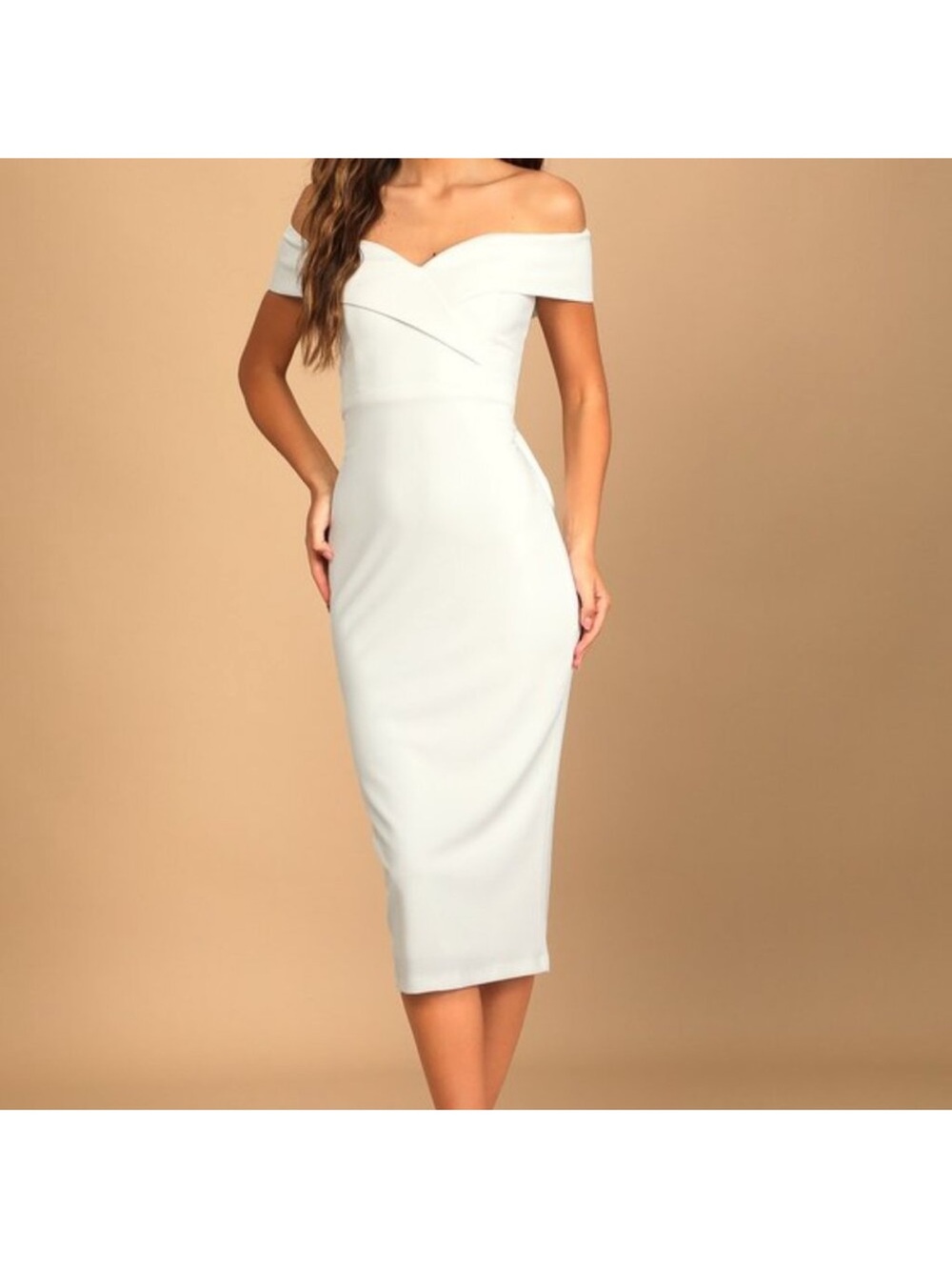 NWT Lulus Cordially Invited White Off-the-Shoulder Bow Back Midi Dress